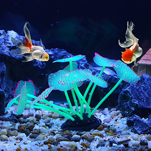 VOCOSTE Silicone Glowing Aquarium Mushroom Coral, for Fish Tank Green - Image 2