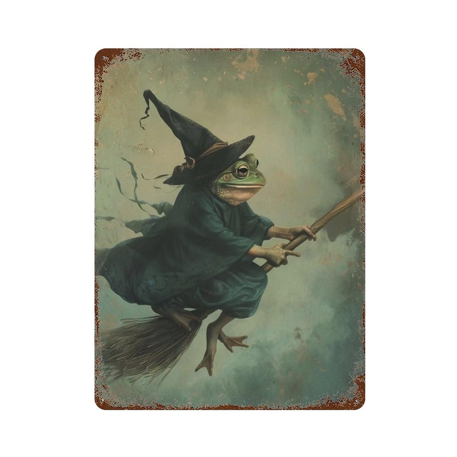 YHGERTKU Frog Witch on Broomstick 01 Wall Art Retro Iron Vintage Metal Tin Sign Poster Modern Decor for Living Rooms Gift 40x30cm