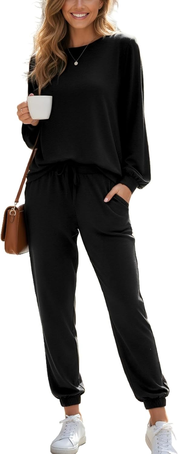 CUPSHE Womens 2 Piece Outfits Lounge Sets Long Sleeve Tops Drawstring Jogger Pants Spring Travel Pants Sets