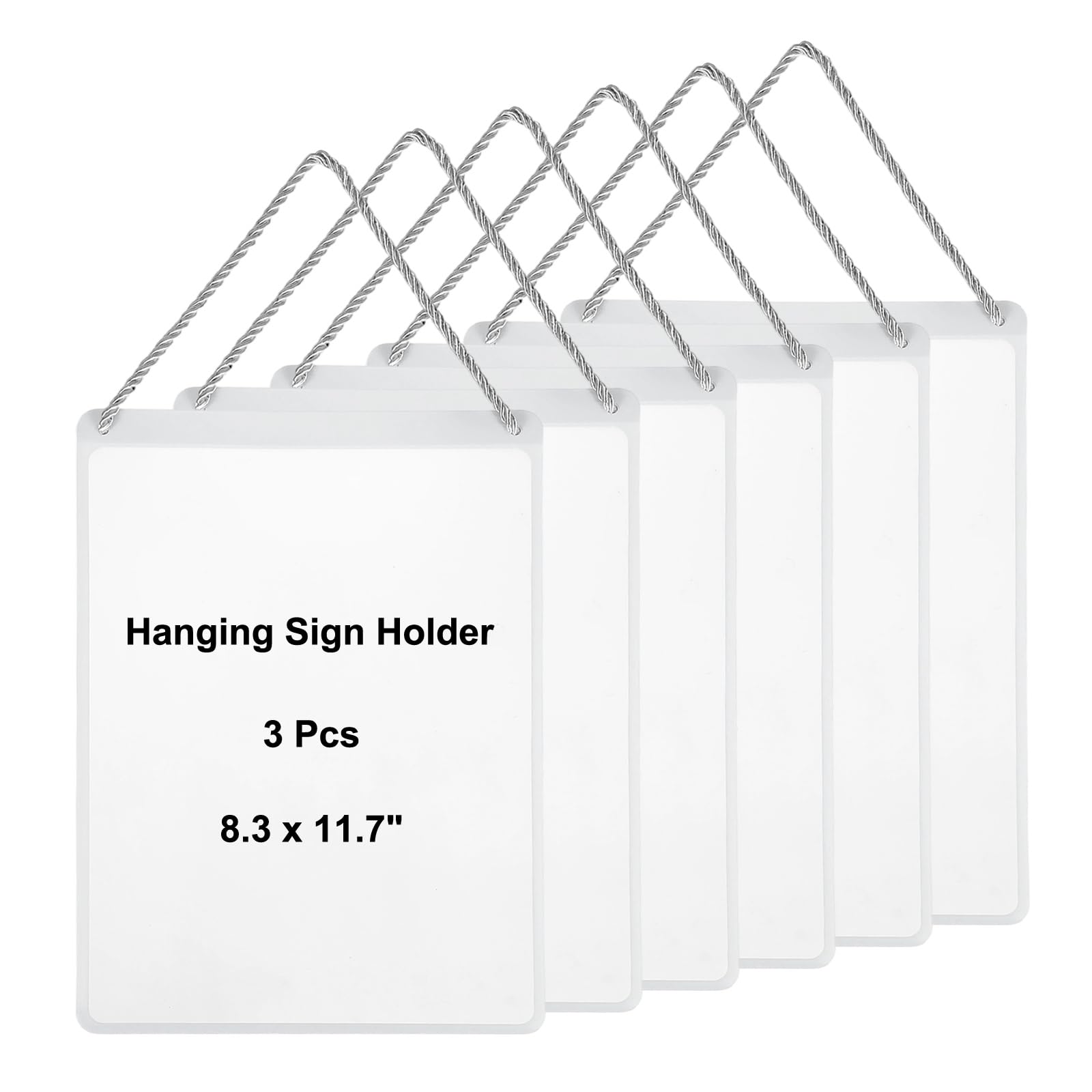 PATIKIL 6 Pcs Hanging Sign Holder, A4 Vertical 8.3 x 11.7 Inch Advertising Plastic Signage Display Clear Holder Frame for Retail, Supermarket, Cloth Store, Office Posting, White