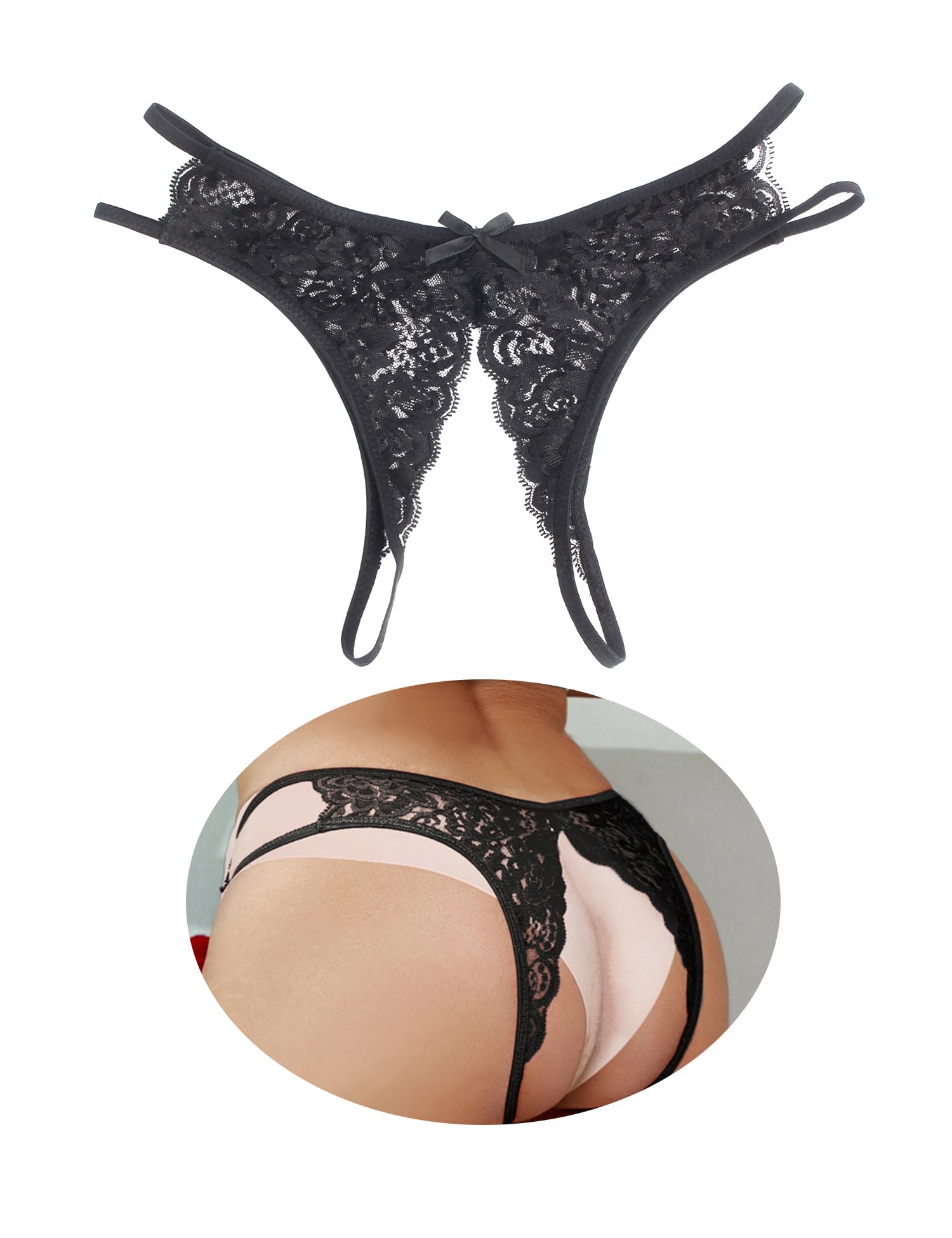 Women's Sexy Lace Knickers Plus Size Cheeky Thongs Underwear Stretchy Ladies Side Hollow Out Hipster Panties Bow Bikini Briefs UK 10-18