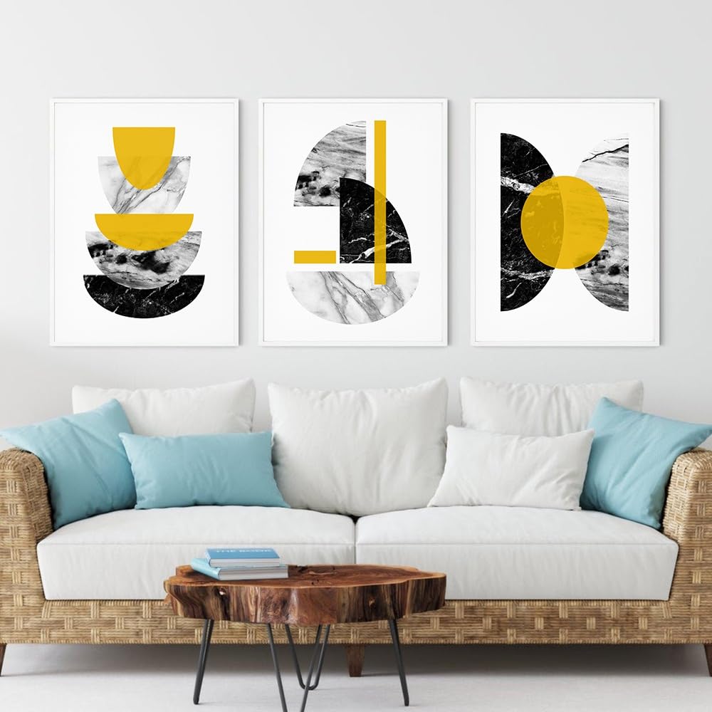 WBYZAC 3 Pictures Set-Abstract Geometry Poster Mustard Yellow Art Wall Art Canvas Painting Nordic Pictures Aesthetics Prints Living Room Office Home Decor-60 * 70cm (No Frame)