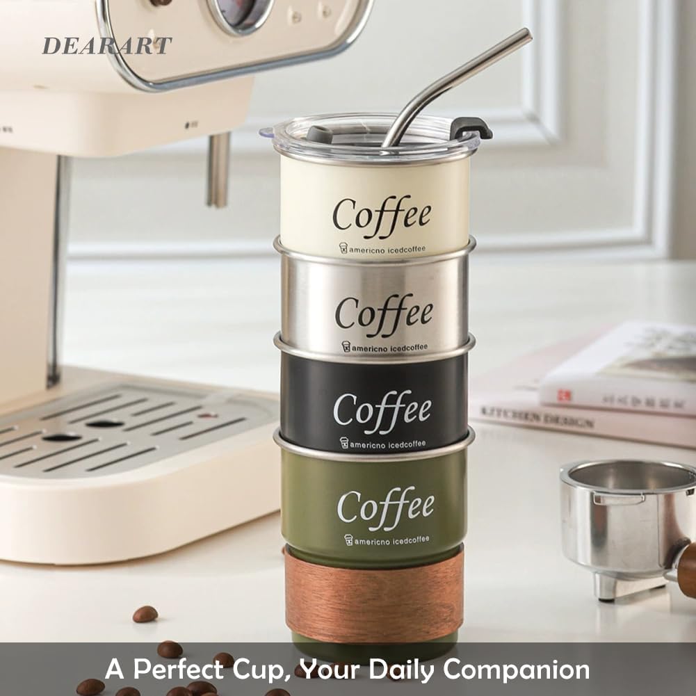 DEARART 10oz Stay Coffee Hot Insulated Mug with Straw, Tea Cup Stainless Steel Tumbler Travel Mugs Car Cup Holder, Dark Cyan (300ml) - Image 6