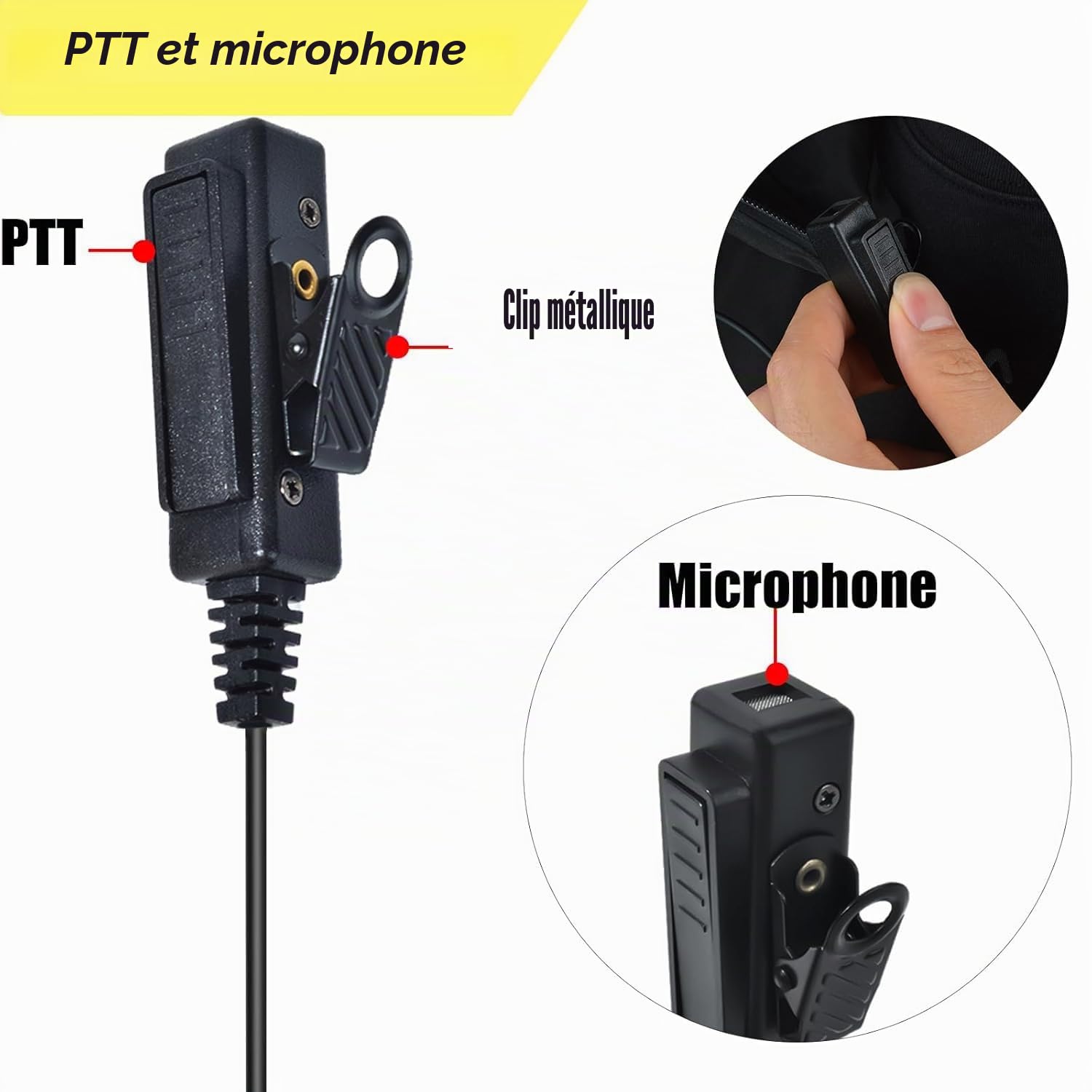 Câble audio universel 2 broches vers 3,5 mm 90° avec fonction PTT | compatible avec Baofeng UV-5R 777 888S Kenwood TH-22AT TK-3100 Quansheng K5 TK-11 et casques avec micro dotés d'une in