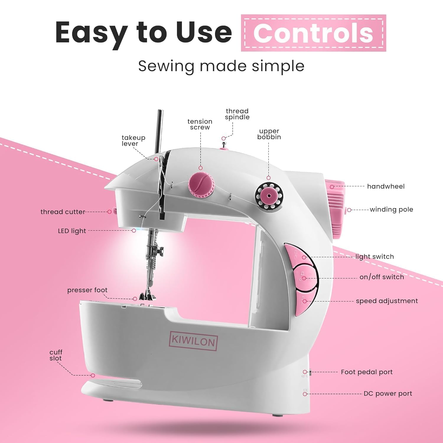 Electric Sewing Machine With Table Set, Mini Silai Machine For Home Tailoring, Stitching Machine With Foot Pedal, Adapter (SM-ET-KIT-201-Pink) — Amazon image 4