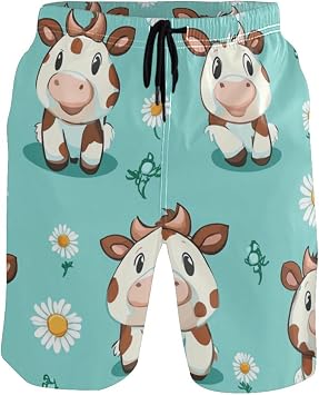 Happy Cow Flowers Mens Swim Trunks Beach Shorts Quick Dry Swim Board shorts Bathing Suits XL