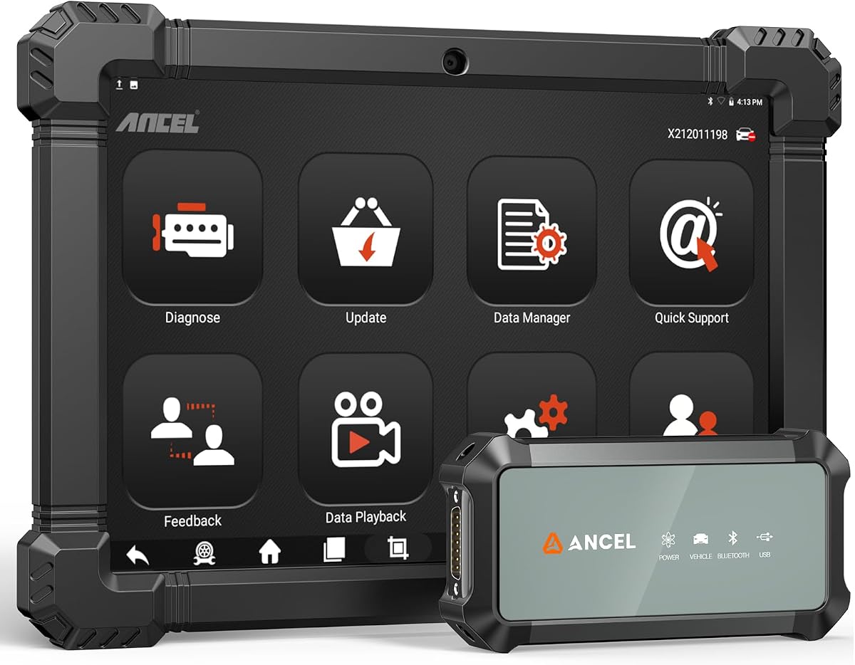 ANCEL X7HD PRO Escáner de camiones de servicio pesado de 10,1 pulgadas, herramienta de diagnóstico diésel de sistema completo con regeneración DPF, reinicio 42+, prueba bidireccional y activa, codificación ECU, escáner HDOBD/OBD2 para camiones diésel - Gris