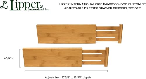 Miniatura 4 de Lipper International 8895 Separadores de cajones ajustables de madera de bambú de ajuste personalizado, juego de 2