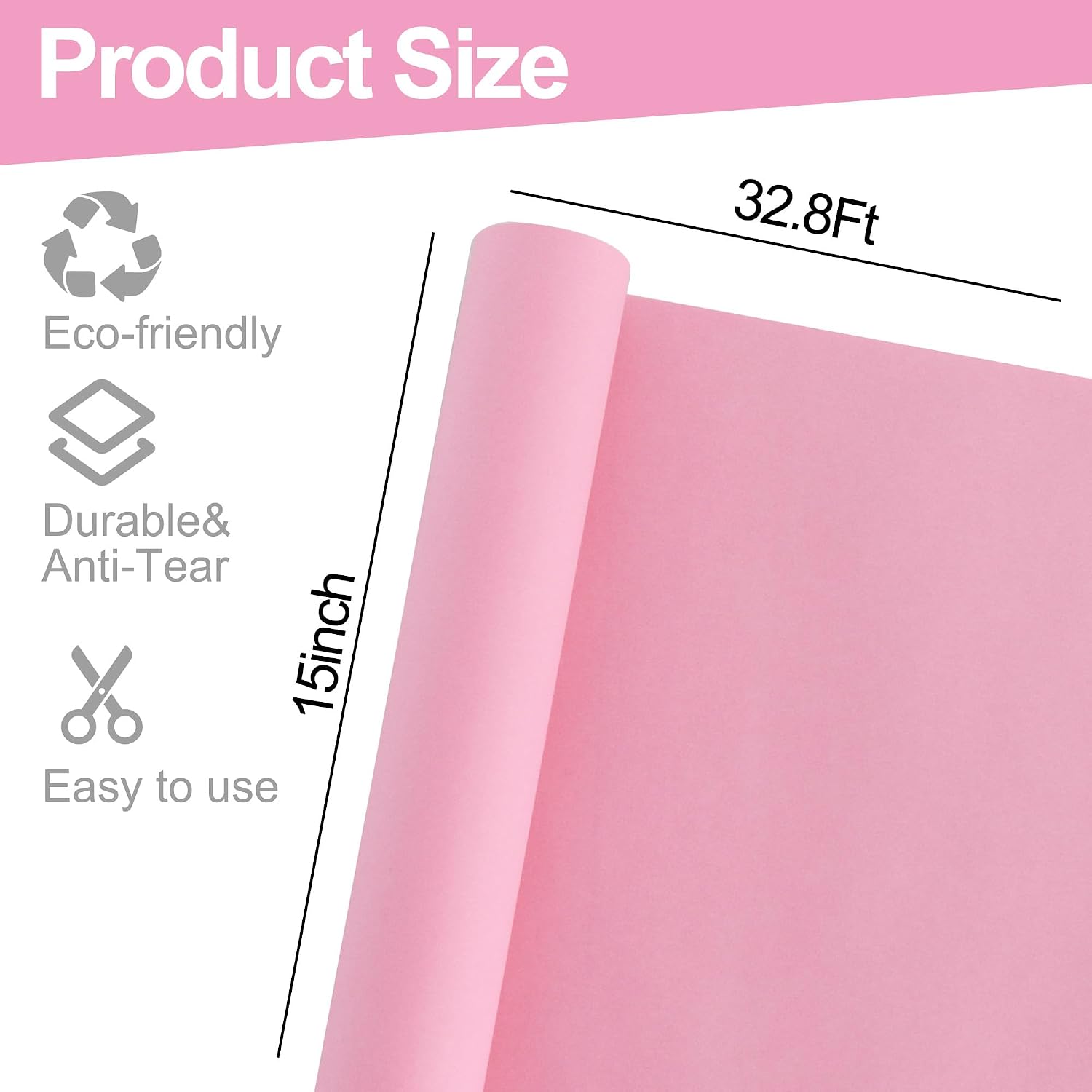 BEISHIDA Dark Pink Gift Wrapping Paper Roll, 15in X 32ft Kraft Bulletin Board Paper Gift Wrap for Christmas Mother's Day Valentine's Day Graduation, Flower Wrap