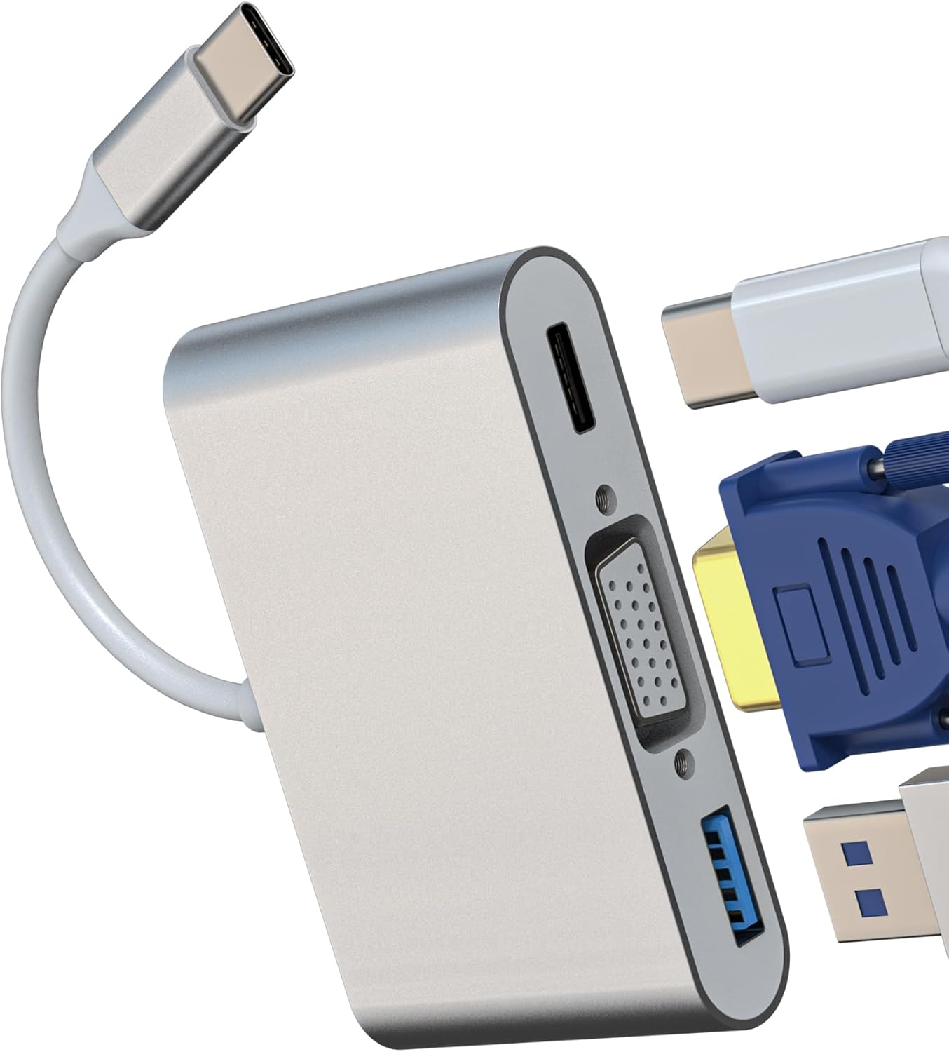 VGA Type C USB to USB C Adapter for Apple iPhone15 Pro MAX for iPad Air Macbook Cable Hub Displayport Splitter Charger Extension Monitor Jack Thunderbolt OTG Connector Compatible with Samsung