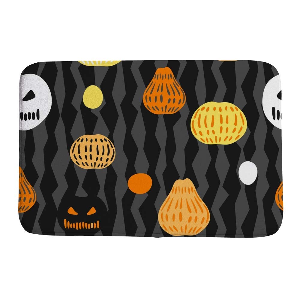Tapis de bain antidérapant gris rayé à motif citrouilles 91x61 cm pour petit espace
