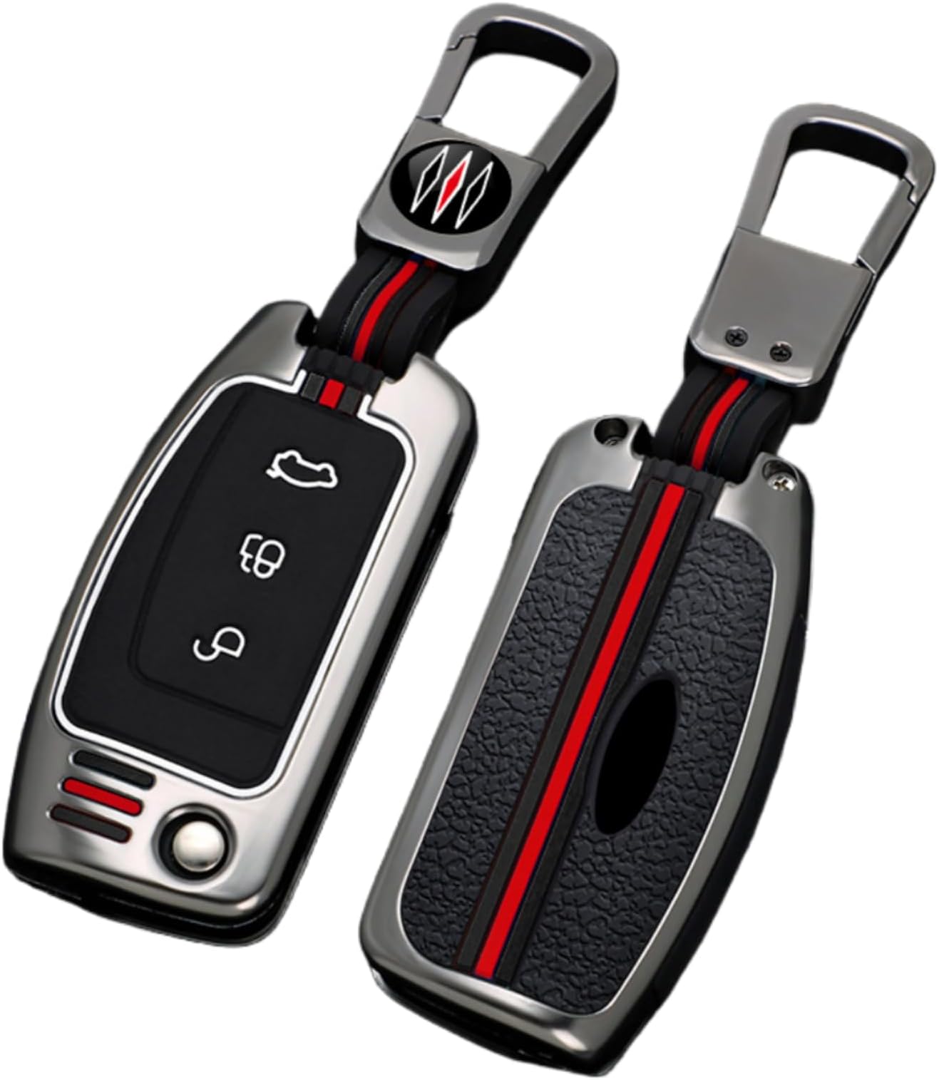 Zinc Alloy + Silicone Car Key Cover Cases for Ford Fiesta Focus Mondeo Kuga Escape Falcon Galaxy Fusion Mustang Explorer Edge Escort Mk3 Mk4 Ranger 3 Buttons (A, Matt Color)