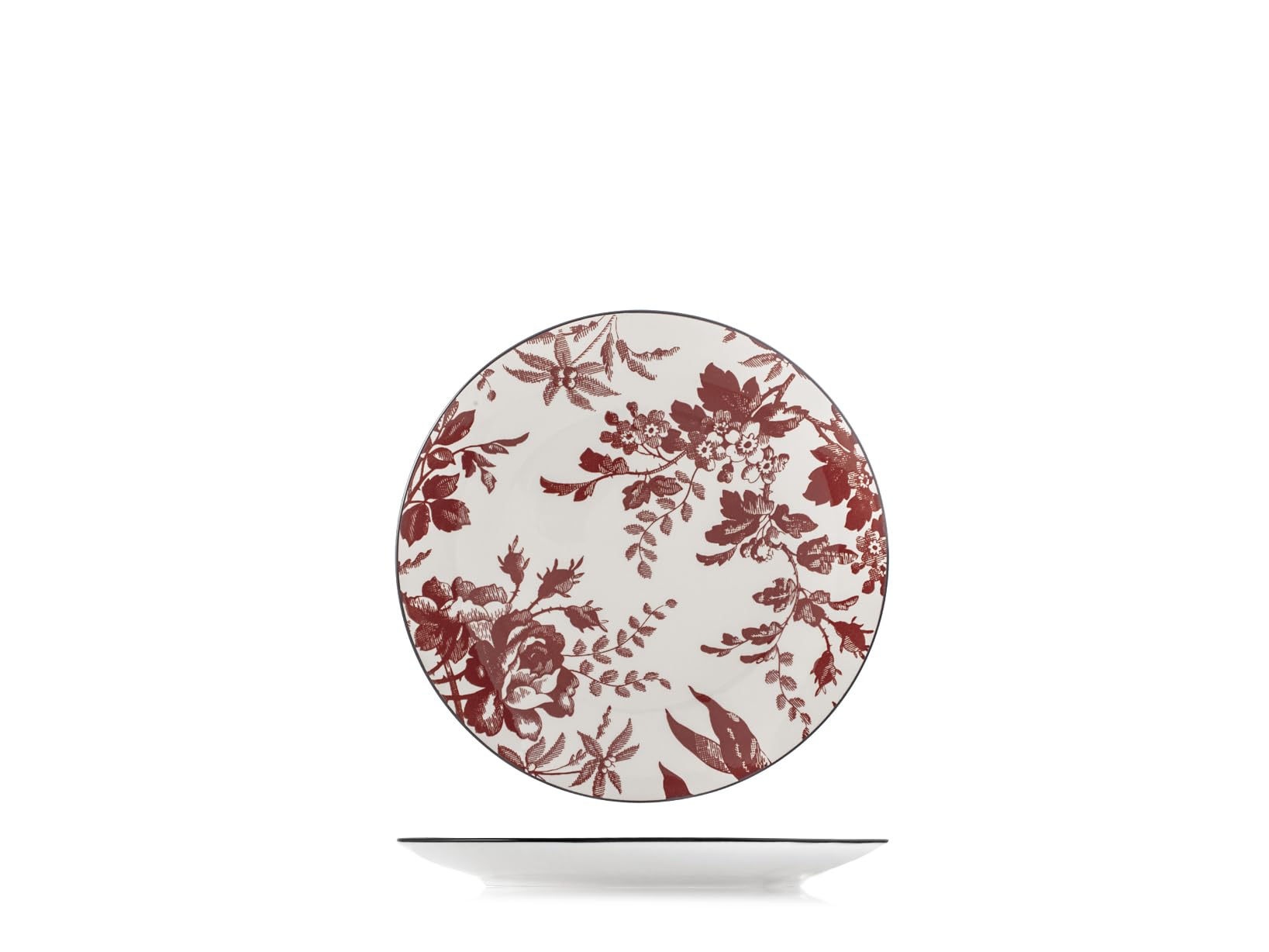 H&H, Set 6 Piatti Frutta Elizabeth in Porcellana Decorata Rossa, Diametro 19 cm - Perfetti per Lavastoviglie e Microonde