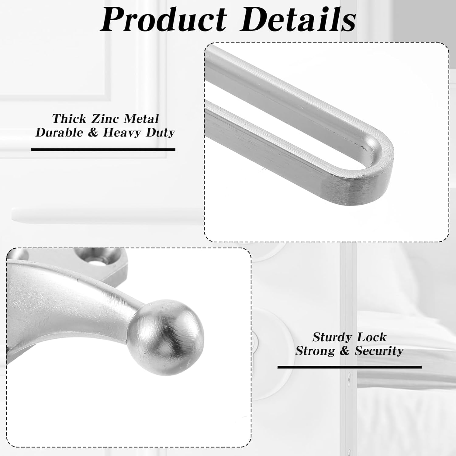 6 Pack Swing Bar Door Lock, Security Door Latch - Heavy Duty Zinc Alloy Security Latch for Doors Inside with Mounting Screws, Brushed Finish (4.13 x 2.44 Inch)