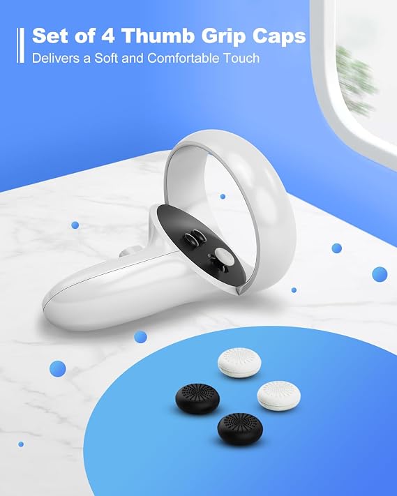 Joystick Replacement Kit for Oculus Quest 2 Controller, Repair Kit for Me-ta Quest 3 Controller, Include 2 Joysticks, T5 Screwdriver, Tweezer, Pry Tool, 4 Thumbstick Grips (Gray-13-in one)