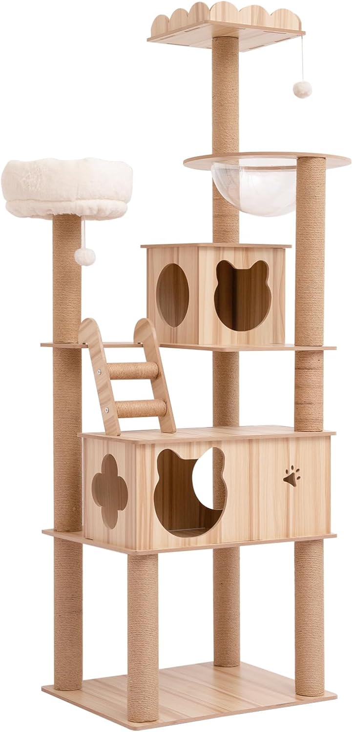 キャットタワー 木製 高さ102cm 据え置き 和風 ペット用品 小型 猫用品