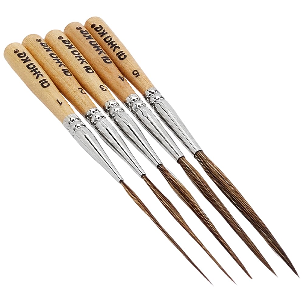 Set di 5 pennelli lunghi in nylon, con manico in legno di Burlywood, per lavori di pinstriping, scorrimento, contorni, bordi dei bordi, disegno ad acquerello