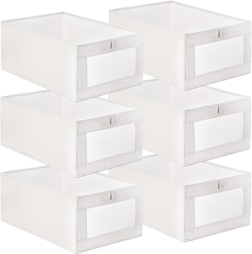 Coloch Paquete de 6 contenedores de almacenamiento de lino con ventana transparente, caja de almacenamiento plegable para armario, organizador de