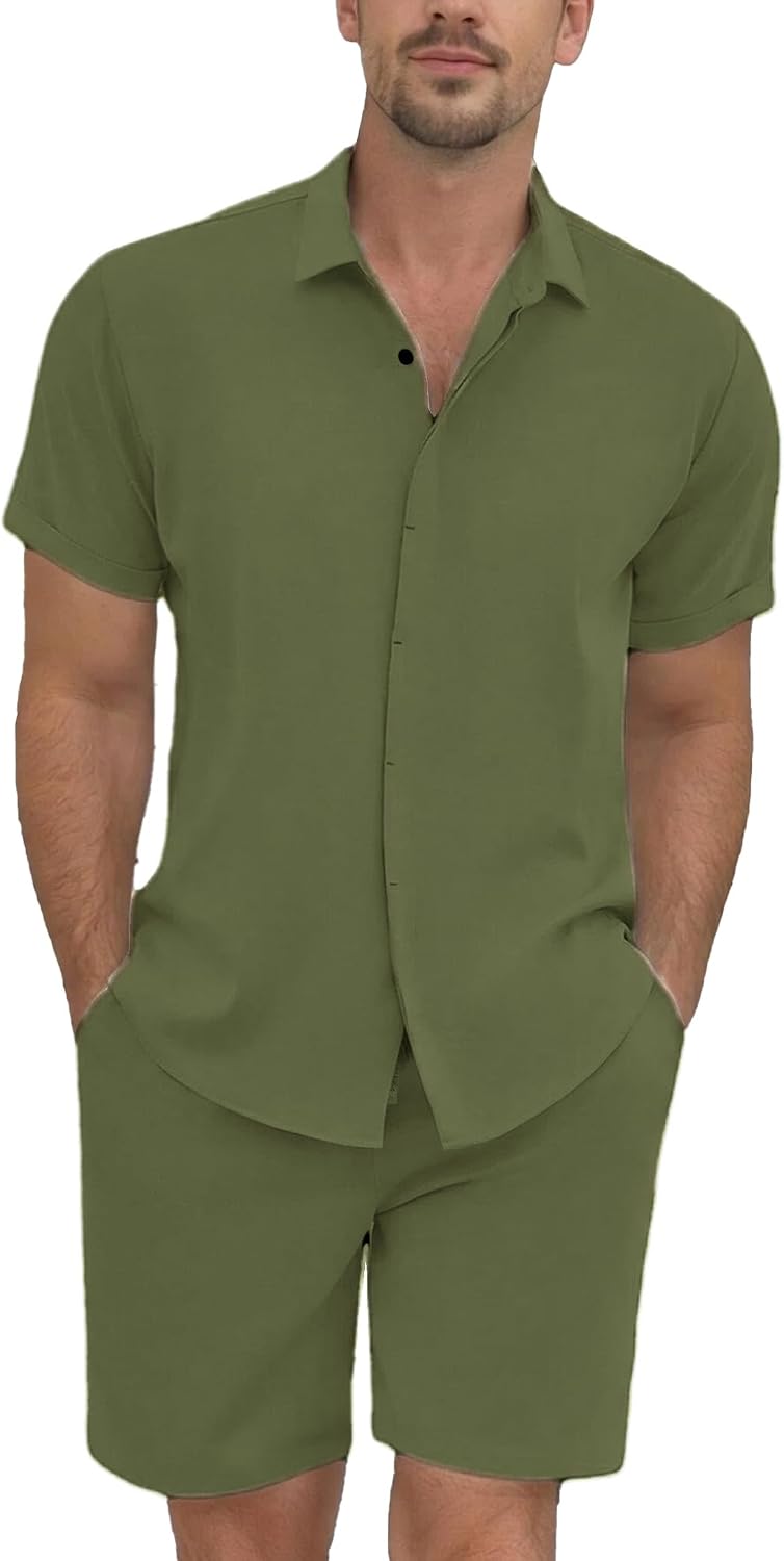 Men's 2 Piece Outfits Summer Beach Short Sleeve Shirts and Shorts Vacation Outfits Shirt and Shorts Sets for Men