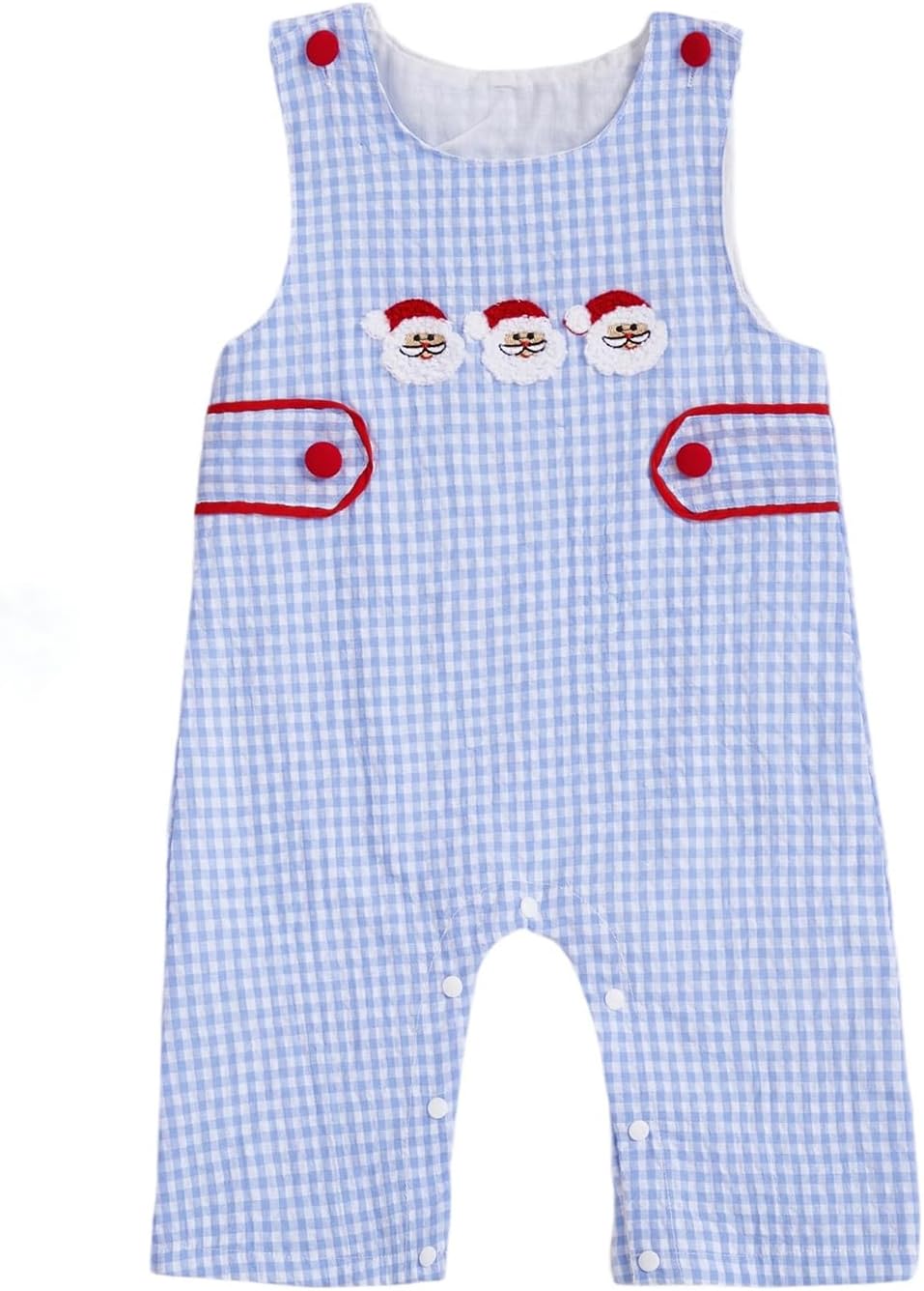 Infant Boy Santa Jumpsuit Newborn Baby Christmas Outfit Embroidery Sleeveless Gingham Romper Winter Clothes