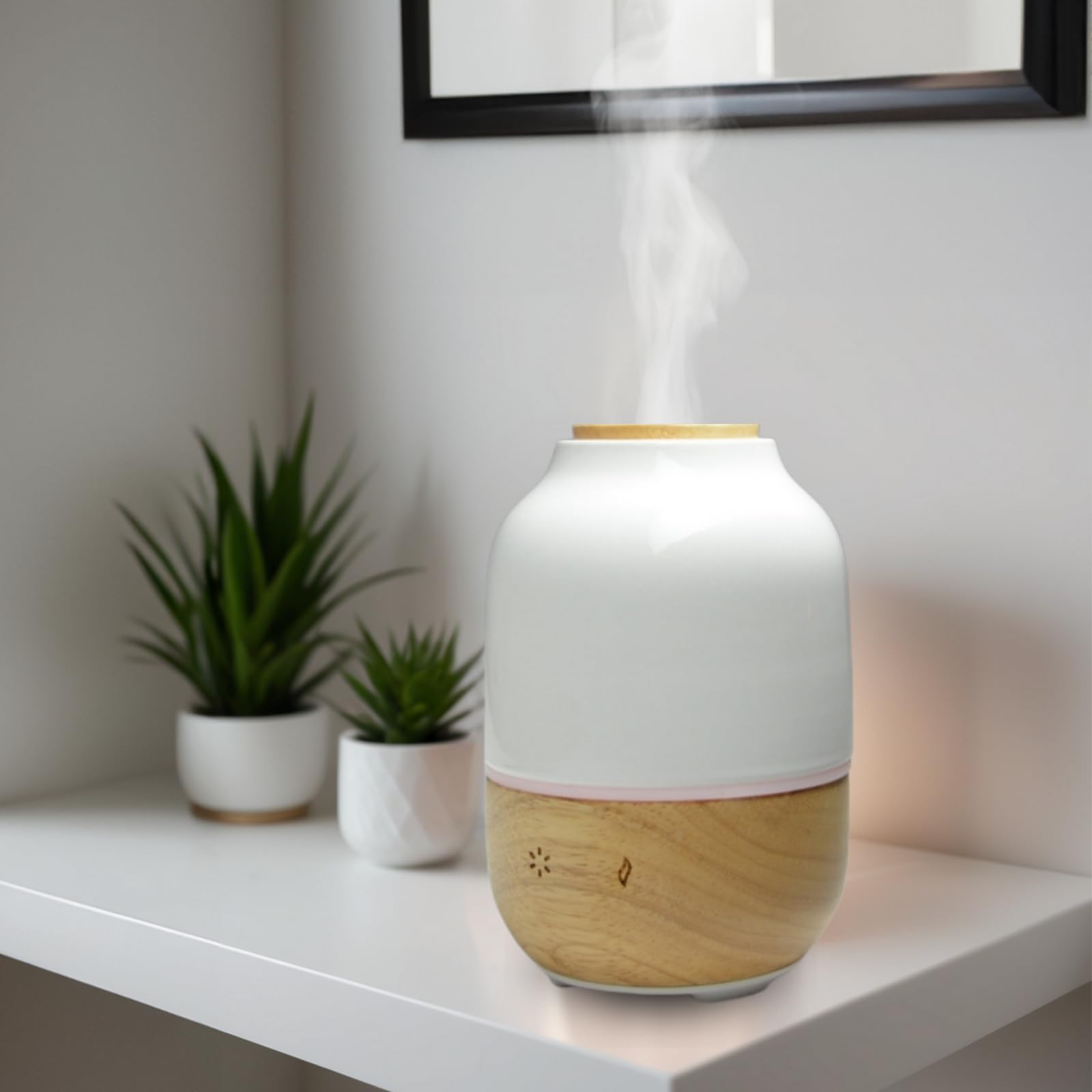 Zen'Arôme - Difusor ultrasónico de aceites esenciales Purisia (hasta 40 m²) - Difusión en frío para aromaterapia - Modo continuo o alternado - Iluminación multifunción - Cerámica y madera