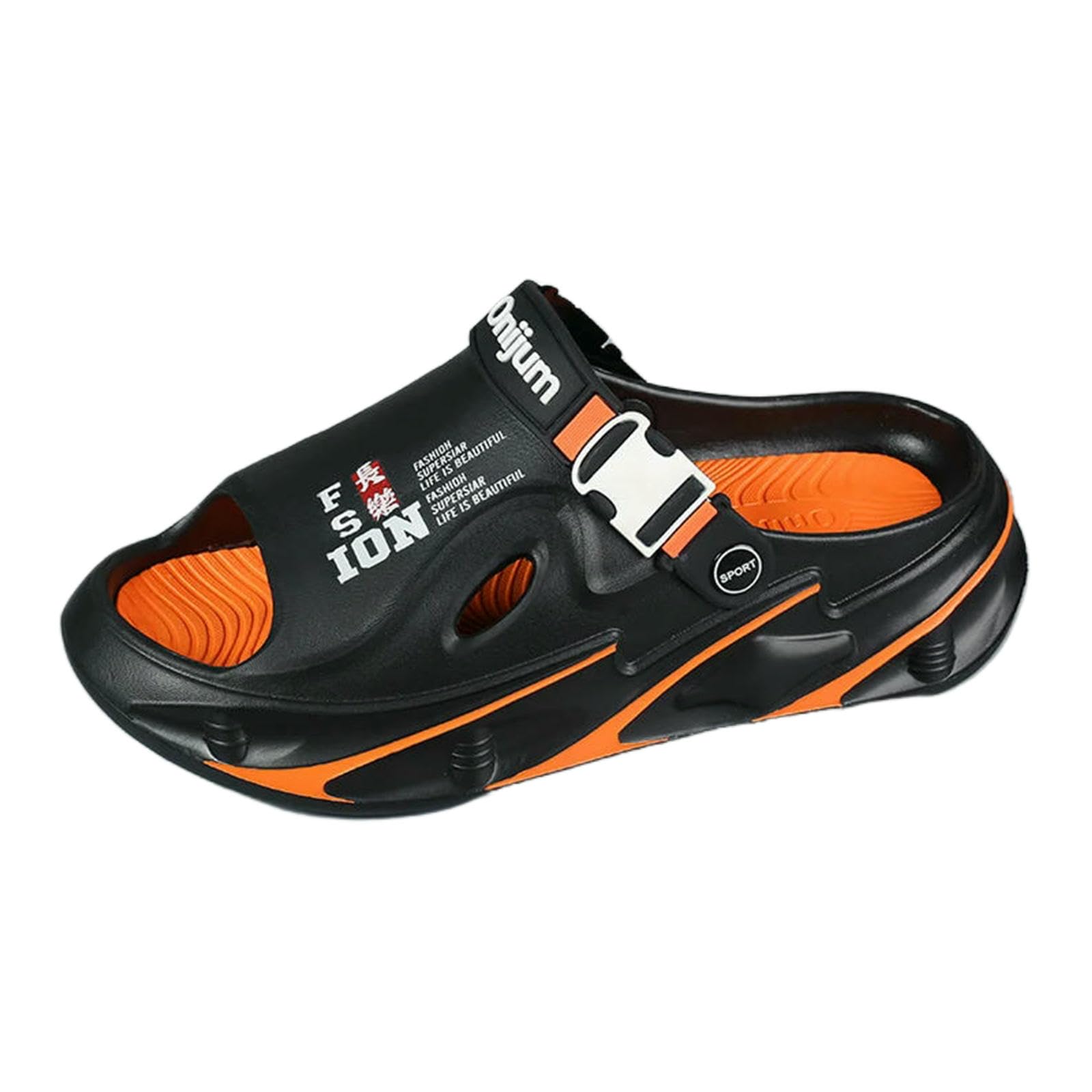 Claquette Hommes Sandales De Plage Mâle Tongs D'été Épais Chaussures d'homme Décontractées Femme Pantoufles Plage-Orange Noir-42-43
