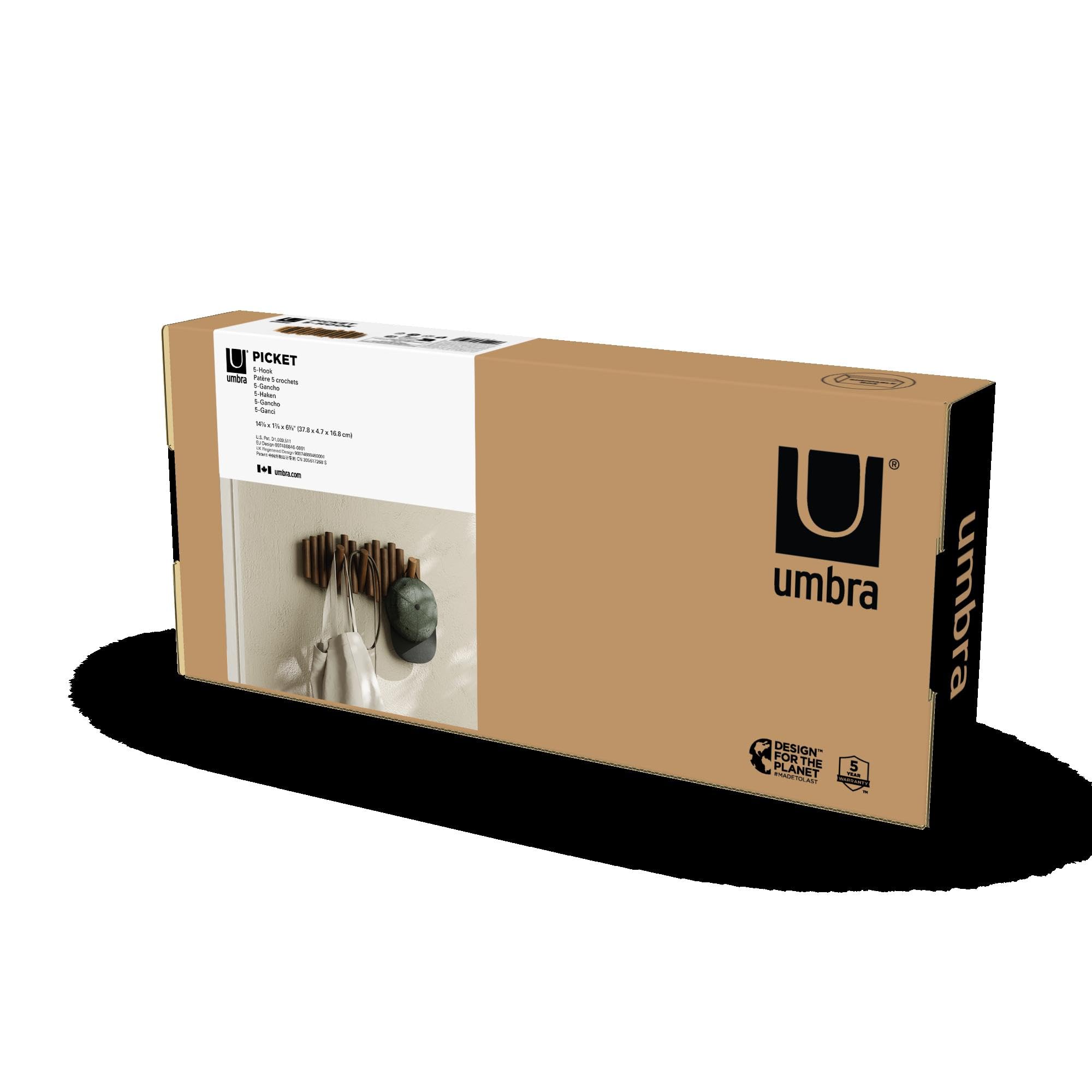 Umbra Wieszak na ubrania, postarzany orzech | Ścięte kołki z drewna sosnowego, nośność do 2,3 kg, sprzęt montażowy w zestawie, oszczędność miejsca