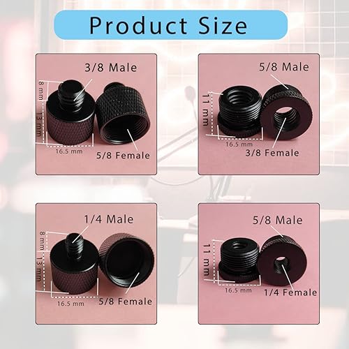 Miniatura 3 de Adaptador de tornillo de micrófono de 4 piezas, 58 hembra a 38 macho y 38 hembra a 58 macho, 58 hembra a 14 macho y 14 hembra a 58 macho, adaptador
