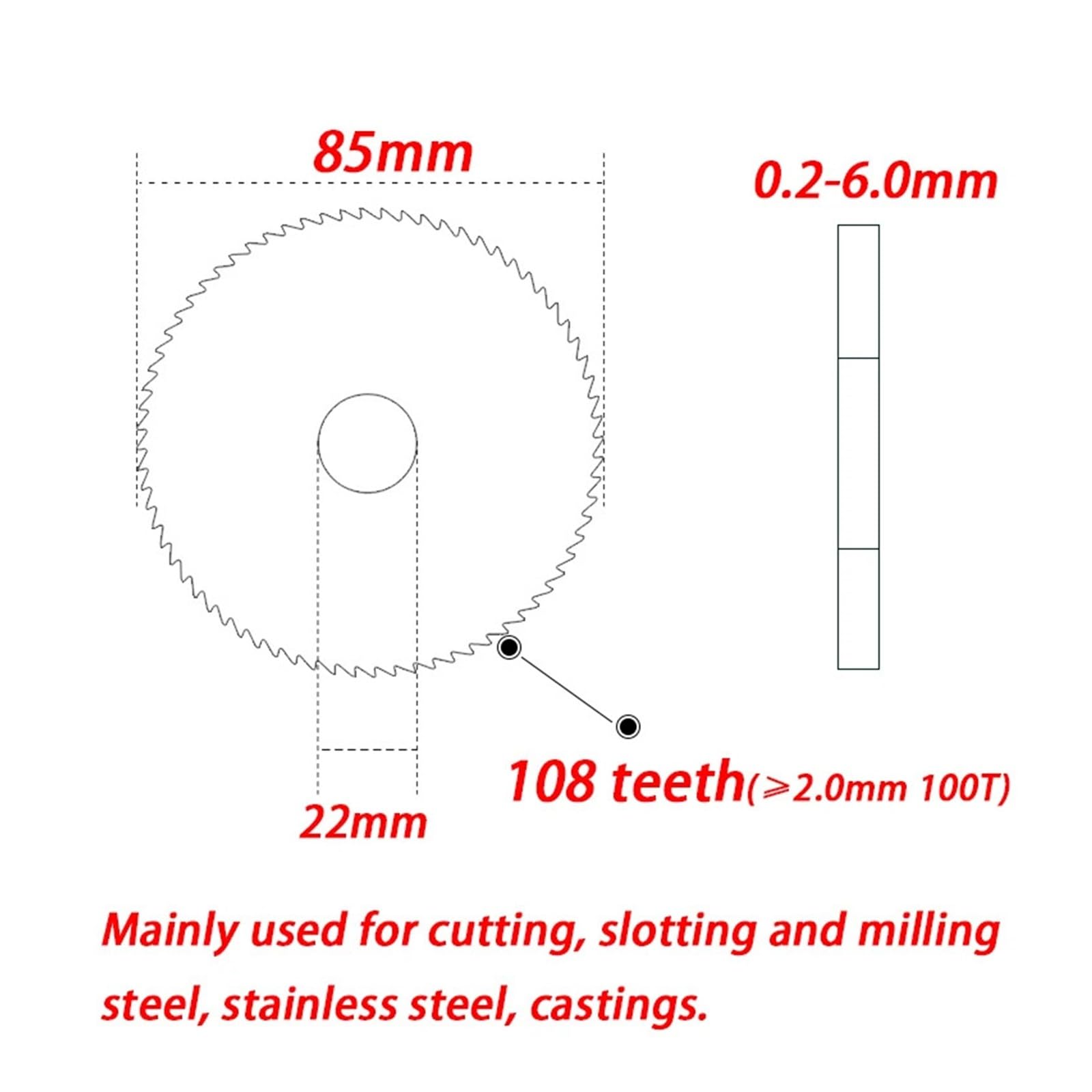 1 szt. 85 mm tarcze tnące z węglika spiekanego do piły tarczowej, otwór wewnętrzny 22/25,4/27 mm, frez CNC(Bore 22mm,Thickness 1.3mm)