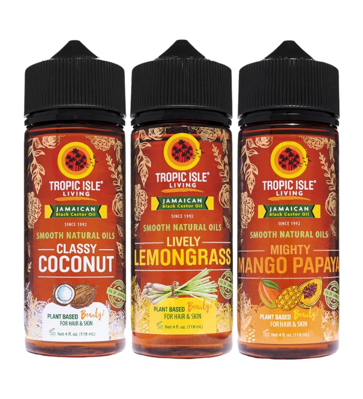 Coconut Oil – Smooth Natural Oil - Classy Coconut 4oz Bundle with Lively Lemongrass 4oz and Mighty Mango-Papaya 4 oz – Hydrating and Nourishing Oils for Skin, Hair, and Body Care – Gift Set (3 Items)