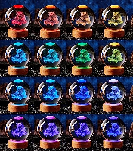 3D panda Crystal Ball lamp,3.15 inch K9 Crystal Ball night light,panda family Light with Wooden Base,glass ball table lamp,16 Colors Change with Remote Control,birthday christmas panda gift (B) - Image 3