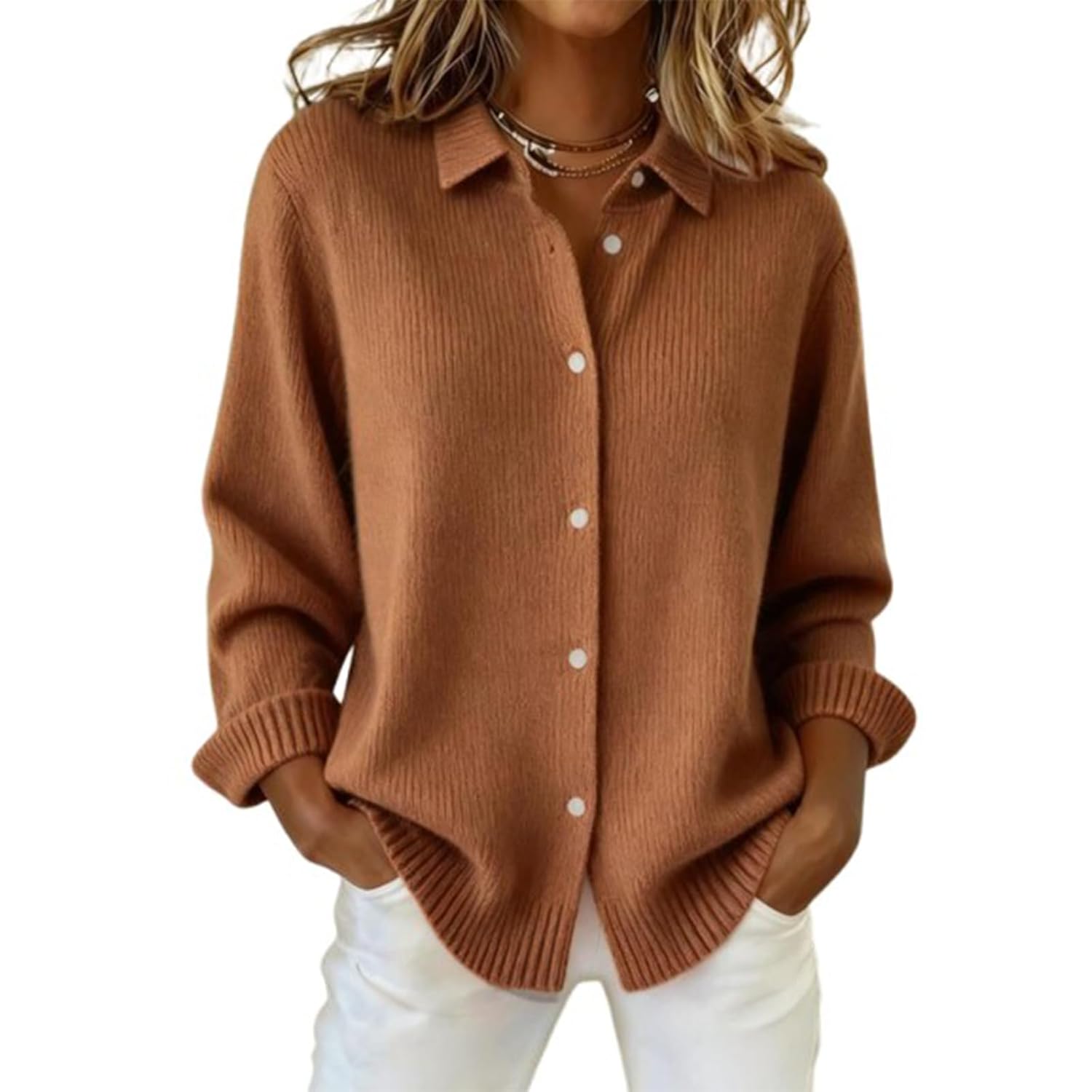 Womens Plaid Print Buttoned Cardigan Sweater Soft Long-Sleeve Checkered Knitwear
