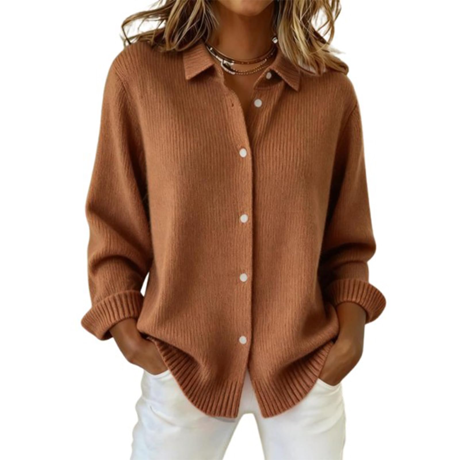Womens Plaid Print Buttoned Cardigan Sweater Soft Long-Sleeve Checkered Knitwear