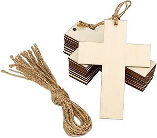 32 Pack Wood Cross Cutouts Small Wooden Crosses Hanging Ornaments DIY Cross Craft Gift Tags for Thanksgiving Christmas Home Party Decoration Craft Project