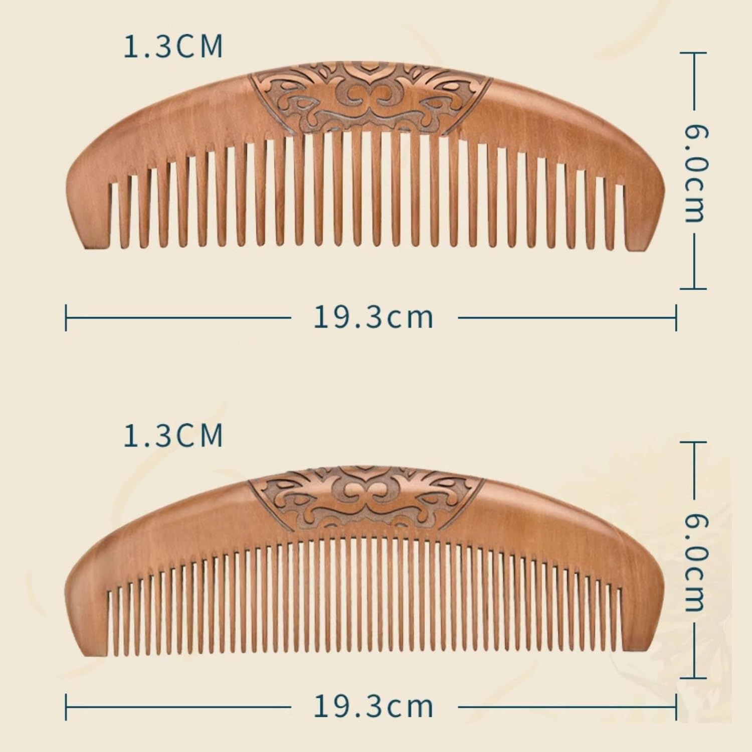Peine de Madera para el Cabello, Peine de Madera semicircular antiestático, Dientes Anchos y Dientes Finos, desenredante Hecho a Mano de Madera H (Diente Fino A)