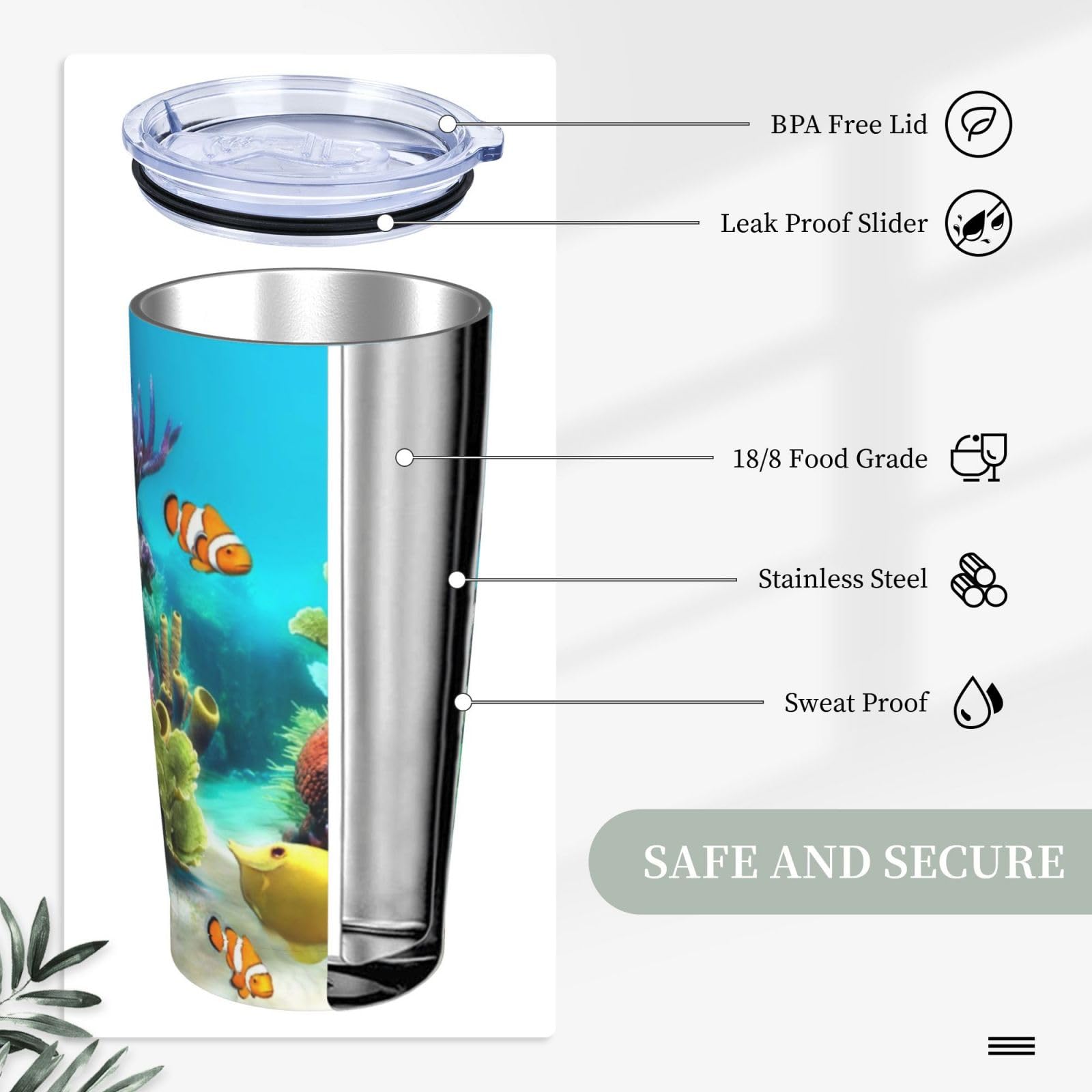 Tazza termica portatile della tazza dell'automobile della tazza dell'acciaio inossidabile stampata del pesce tropicale