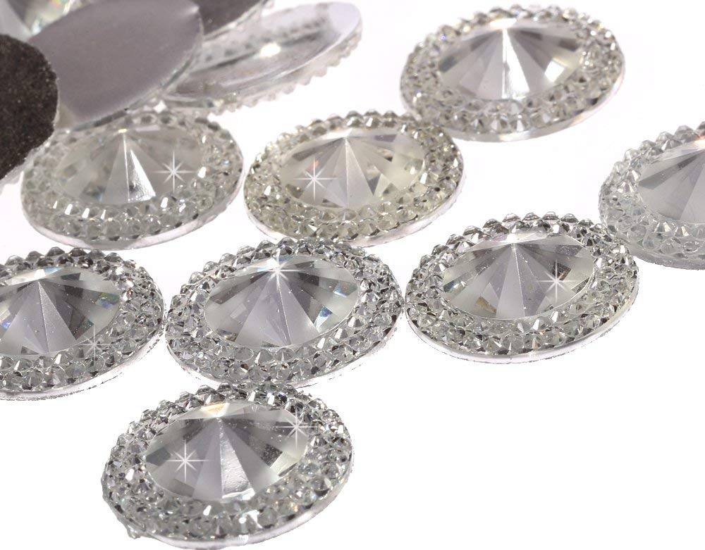 CraftbuddyUS 20mm 30 pcs Clear Flat Back Pointed Diamond Round Rhinestone Resin Gems