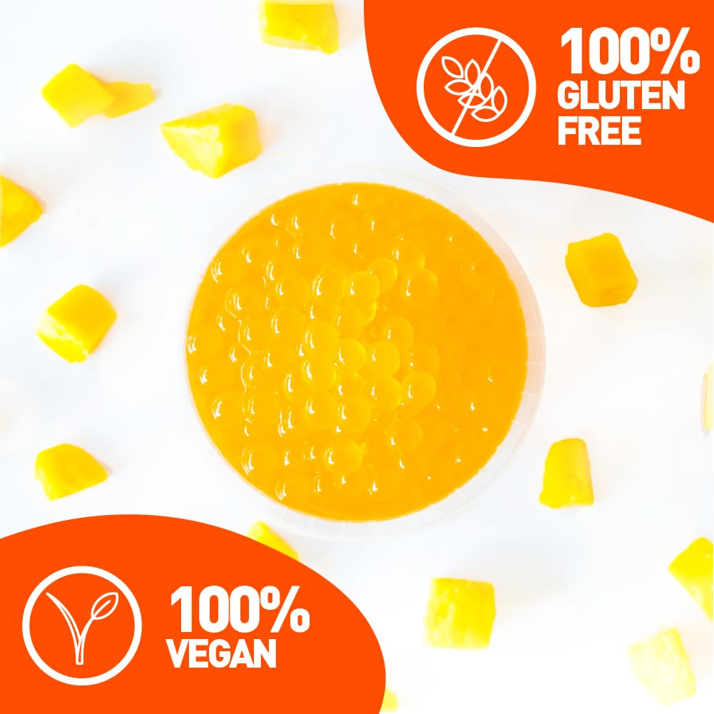 FRANKLY Popping Boba - Esferas de fruta para Bubble tea, té de burbujas, yogur, pasteles y dulces (Mango, 450g)