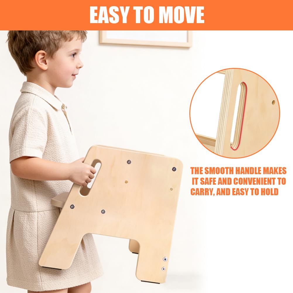 Marchepied en Bois pour Enfant - 2 marches - Antidérapant - avec poignée - Marchepied en Bois Stable pour Salle de Bain, lavabo, Cuisine, Chambre d'enfant - en Bois Massif - Charge maximale : 130 kg