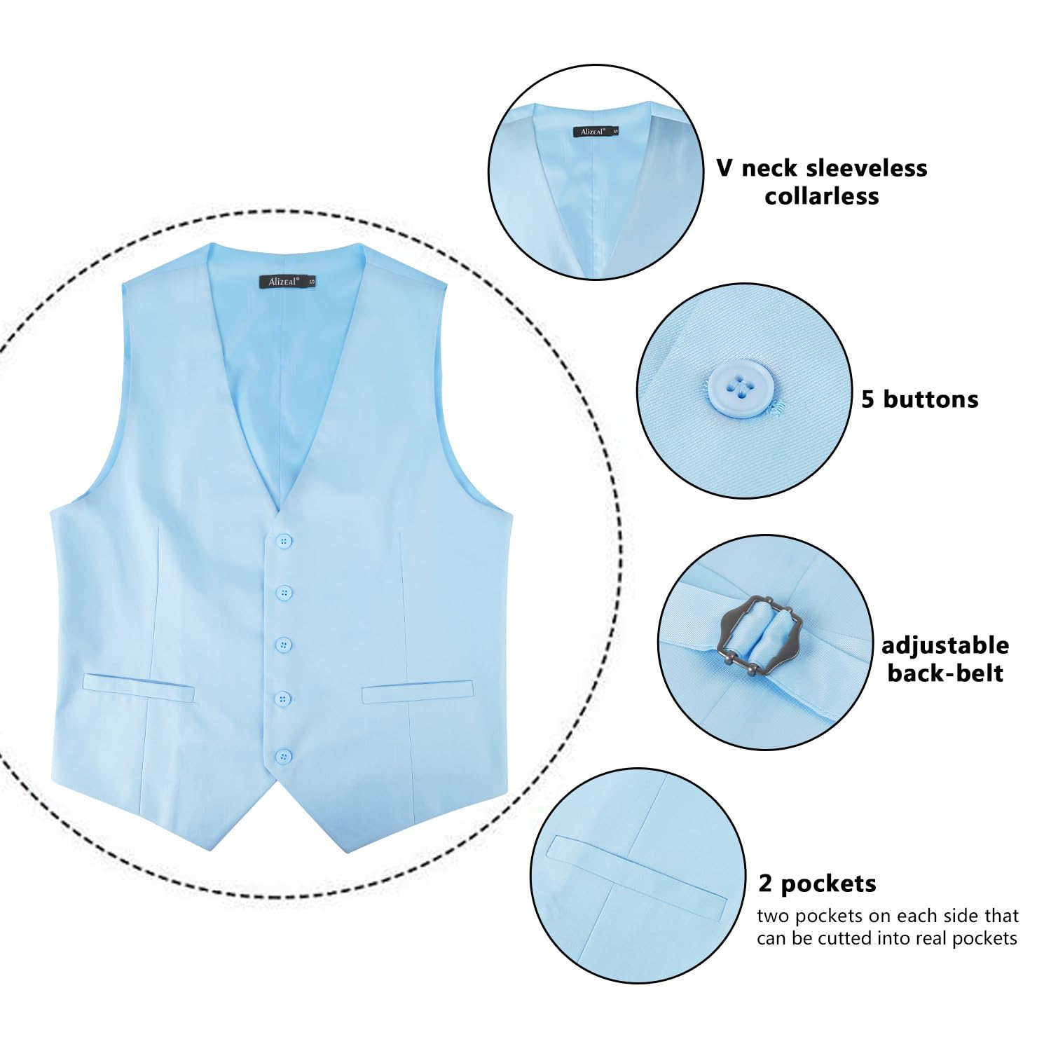 Alizeal Chaleco de esmoquin clásico de color sólido para hombre, ajuste regular, para boda