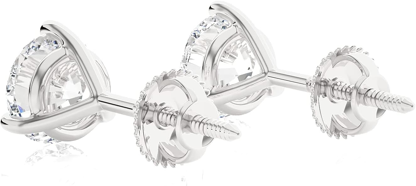 2 Carat Lab Grown Diamond Round Stud Earrings for Women I 14k White Gold Earrings 3-Prong Settings I Screw Back Studs by Privosa Fine Jewelry