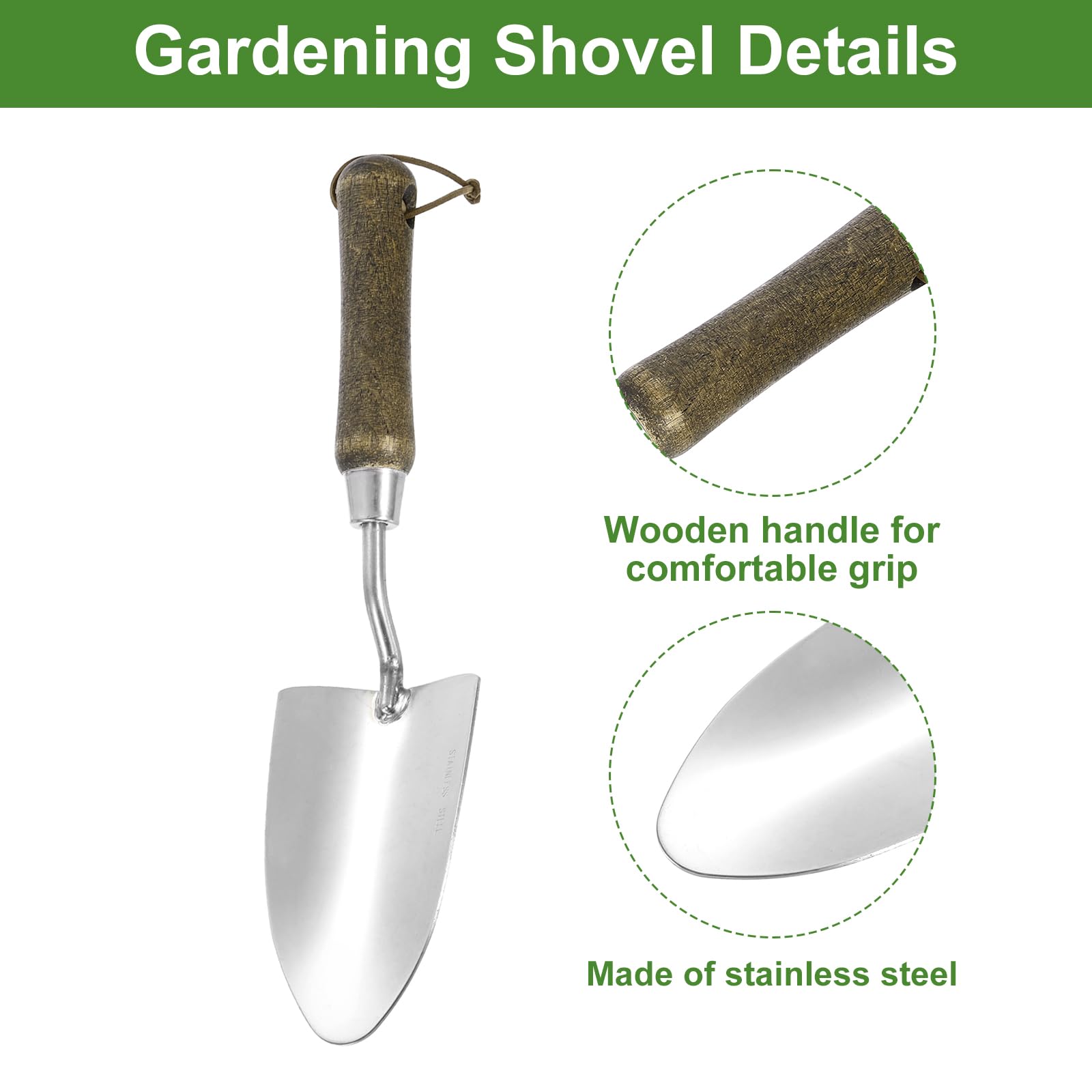 QUARKZMAN Pezzi Pala Da Giardino X Trapianto In Acciaio Inossidabile Con Manico In Legno Attrezzi Da Giardino Per Giardinaggio Diserbo Piantagione.