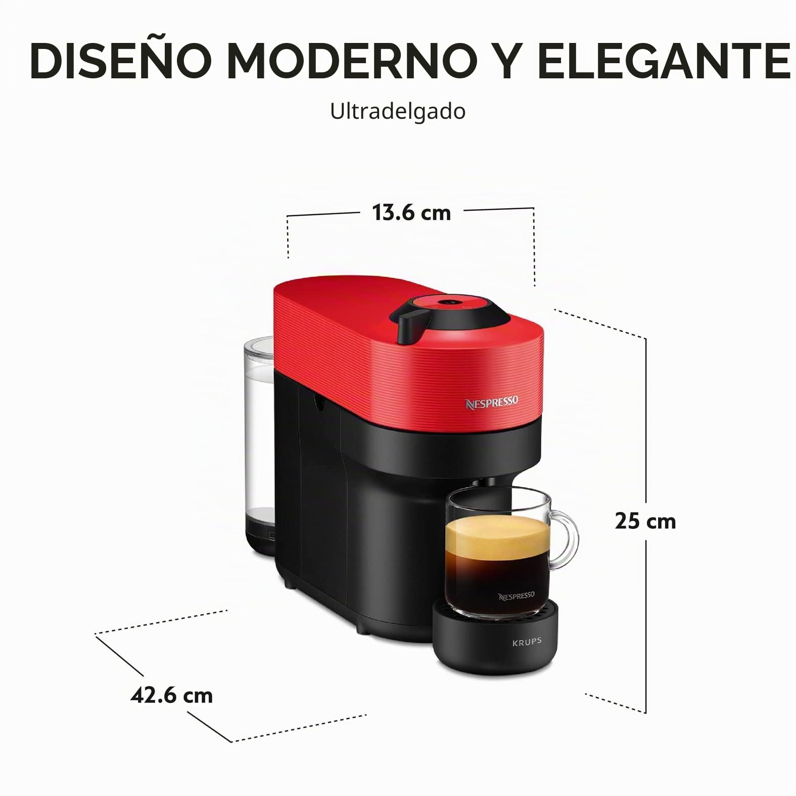 Cafetera Nespresso Krups Vertuo POP Rouge Cafetera de Cápsulas YY4888FD
