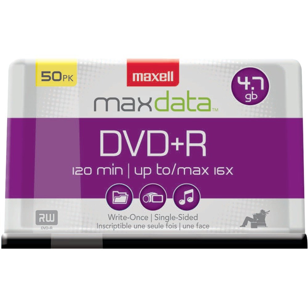 Maxell639013 DVD+R Discs, 4.7GB, 16x, Spindle, Silver, 50/Pack