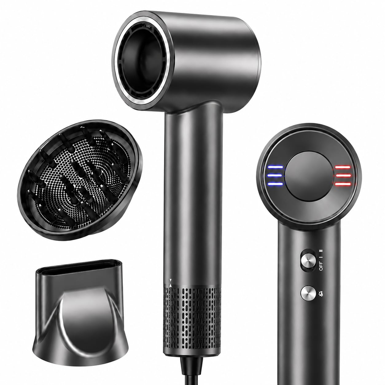 Dual Voltage Hair Dryer for Travel, 170,000 RPM High-Speed Blow Dryer Black