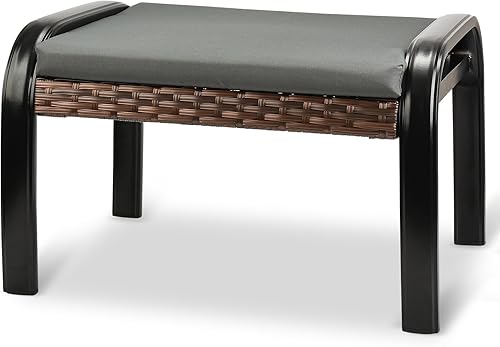 Reposapiés otomano para patio, con marco de aluminio, muebles de ratán, asiento con cojín suave para jardín Yark 1 juego marrón