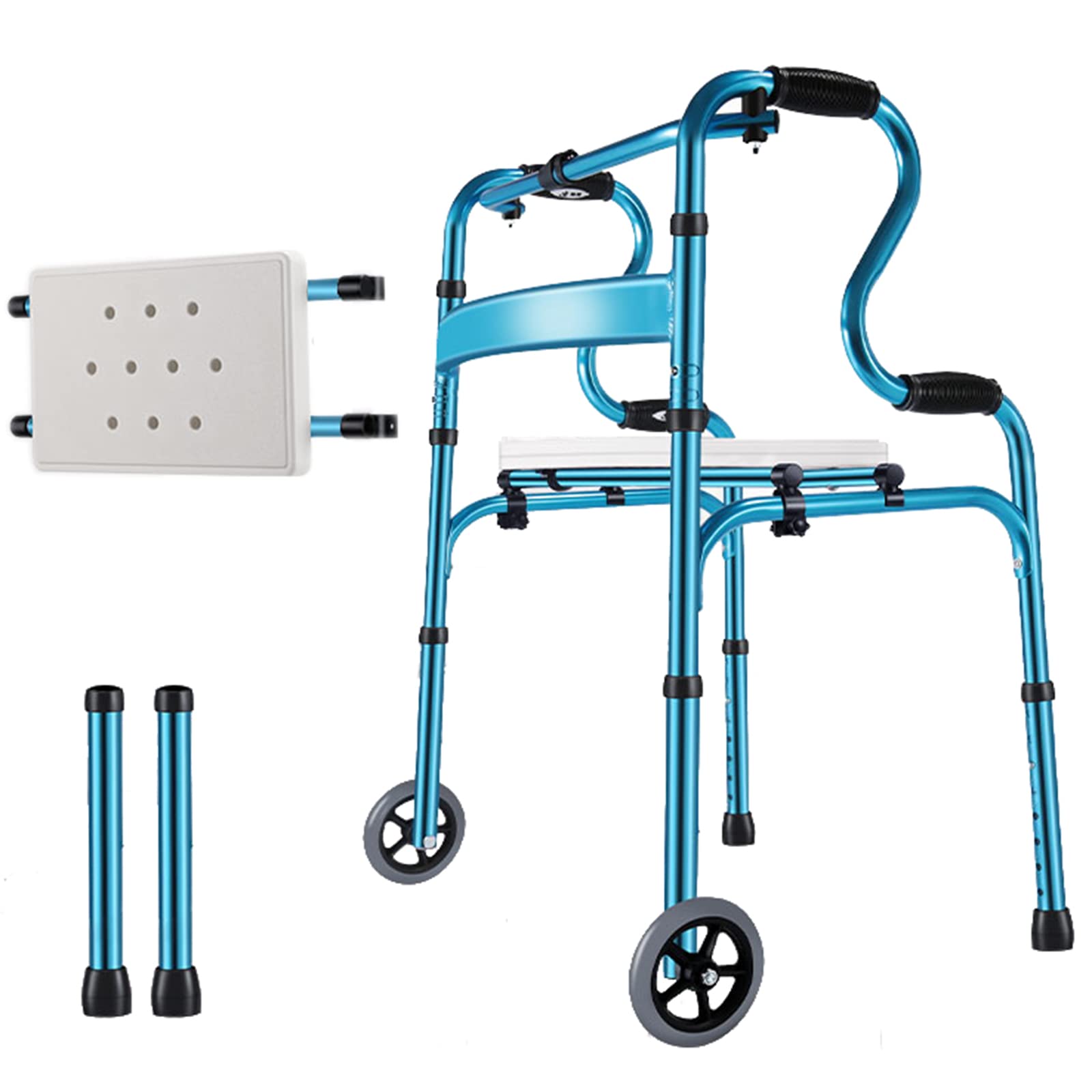 Andador para Personas Mayores, Plegable, Ligero, con 2 Ruedas, Altura Ajustable, Vertical, para Interiores, para Personas Mayores,Blue,B