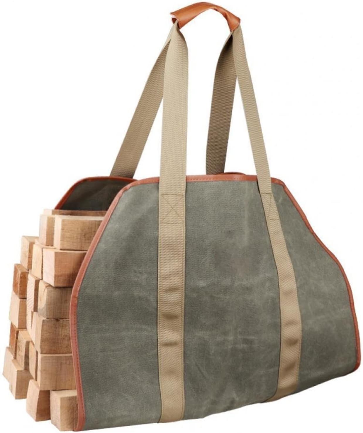 Canvas Log Carrier Durable Firewood Fireplace Tote Bag Heavy Holder with Handle and Strap Log Wood Stove Accessories Firewood Storage (Green)