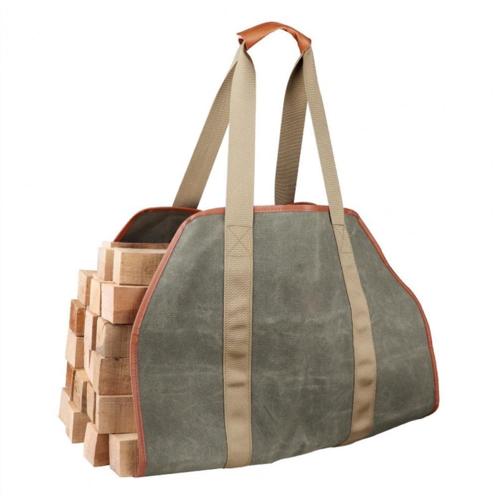 Canvas Firewood Log Carrier, Green Canvas Firewood Tote Bag Log Carrier With Handle And Strap For Fireplace