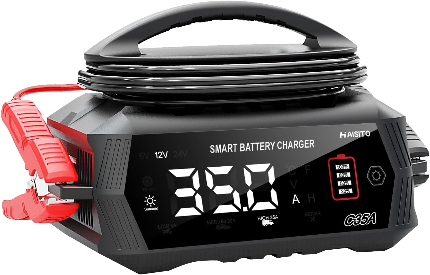 35 Amp Battery Charger, 6V/12V/24V Smart trickle Charger,car Battery Charger,Lithium, Lifepo4, Lead Acid (AGM/Gel/SLA...) Battery maintainer, desulfurizer, for:car, Boat, Motorcycle,Lawn mowers..